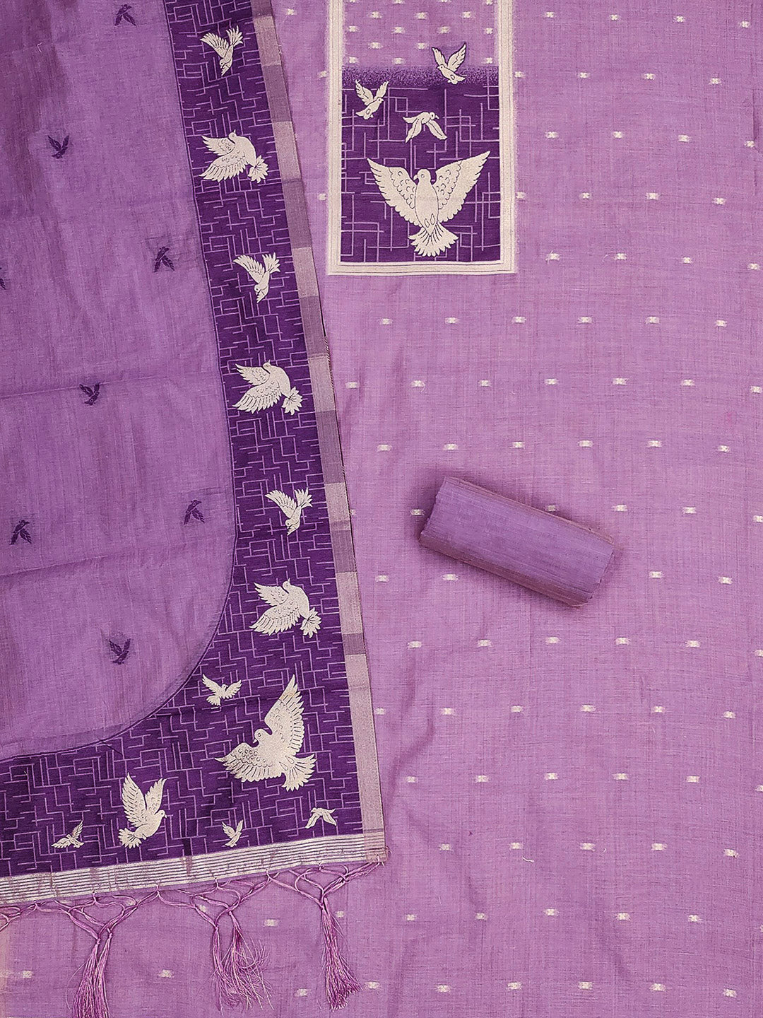 Purple Muga Cotton Woven Design Unstitched Dress Material