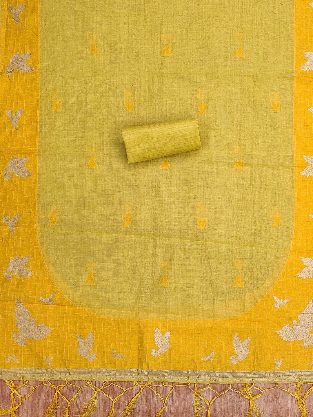 Yellow Muga Cotton Woven Design Unstitched Dress Material