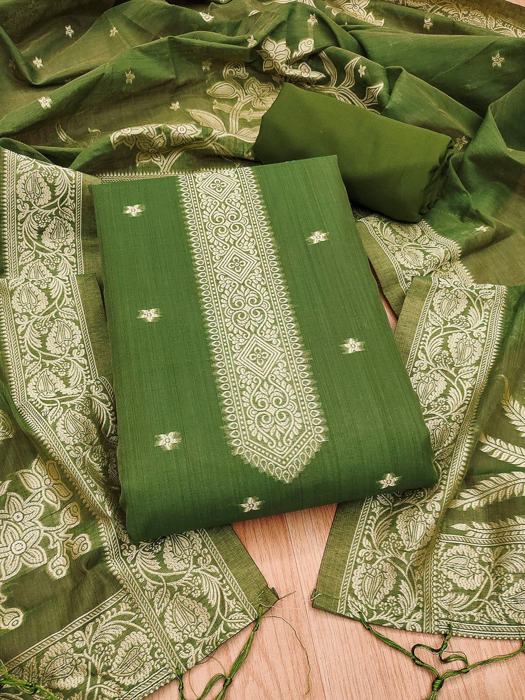 Mehndi Muga Cotton Woven Design Unstitched Dress Material