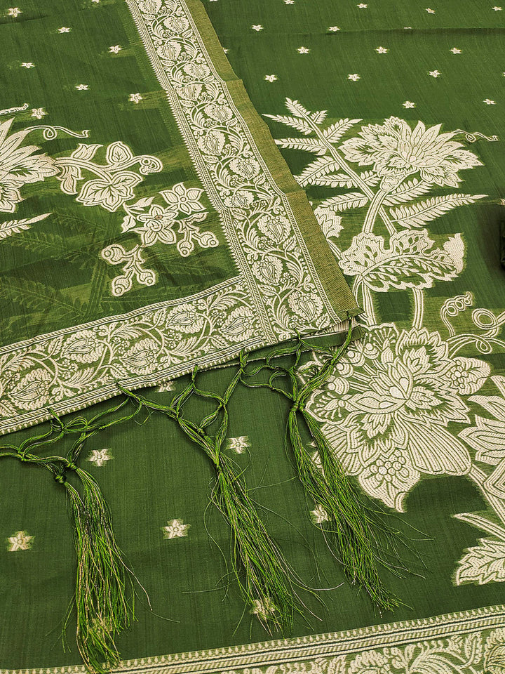 Mehndi Muga Cotton Woven Design Unstitched Dress Material
