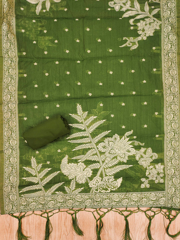 Mehndi Muga Cotton Woven Design Unstitched Dress Material