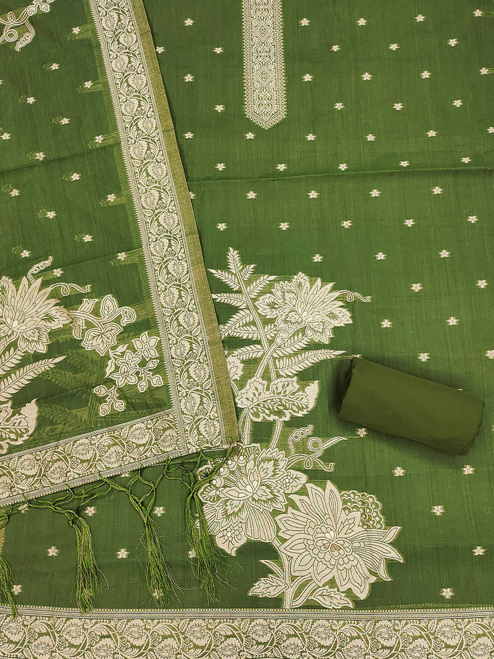 Mehndi Muga Cotton Woven Design Unstitched Dress Material