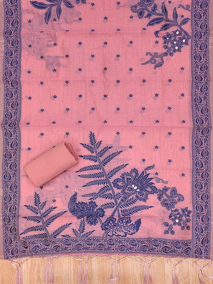 Pink Muga Cotton Woven Design Unstitched Dress Material