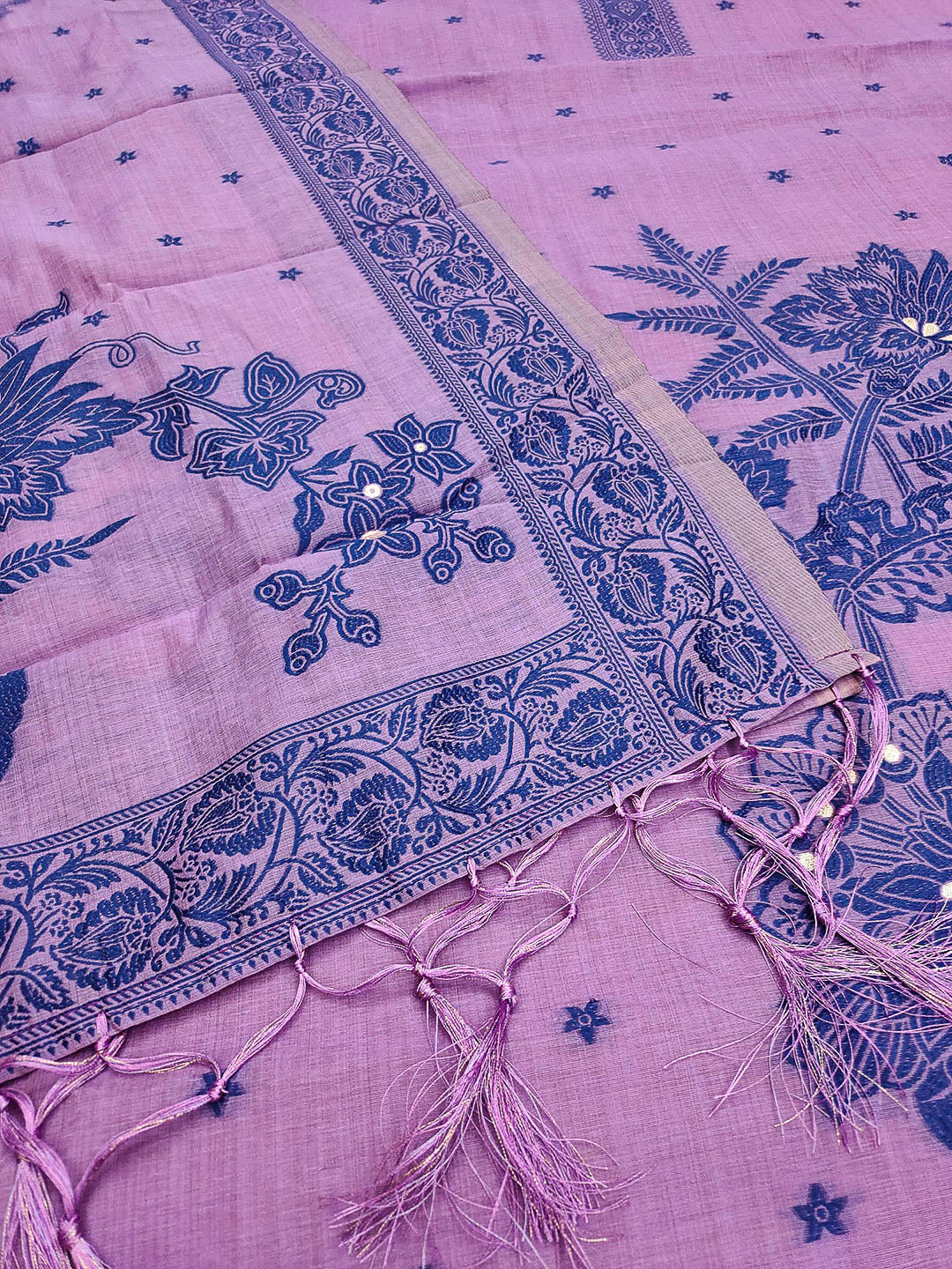 Purple Muga Cotton Woven Design Unstitched Dress Material
