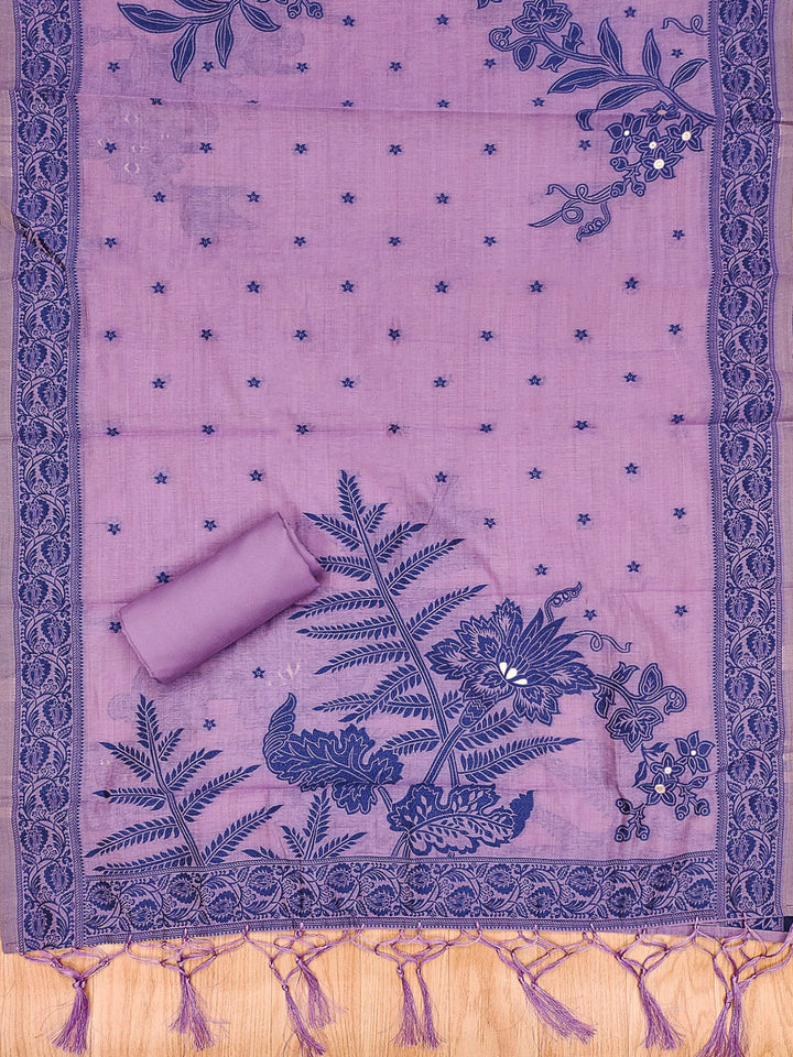 Purple Muga Cotton Woven Design Unstitched Dress Material
