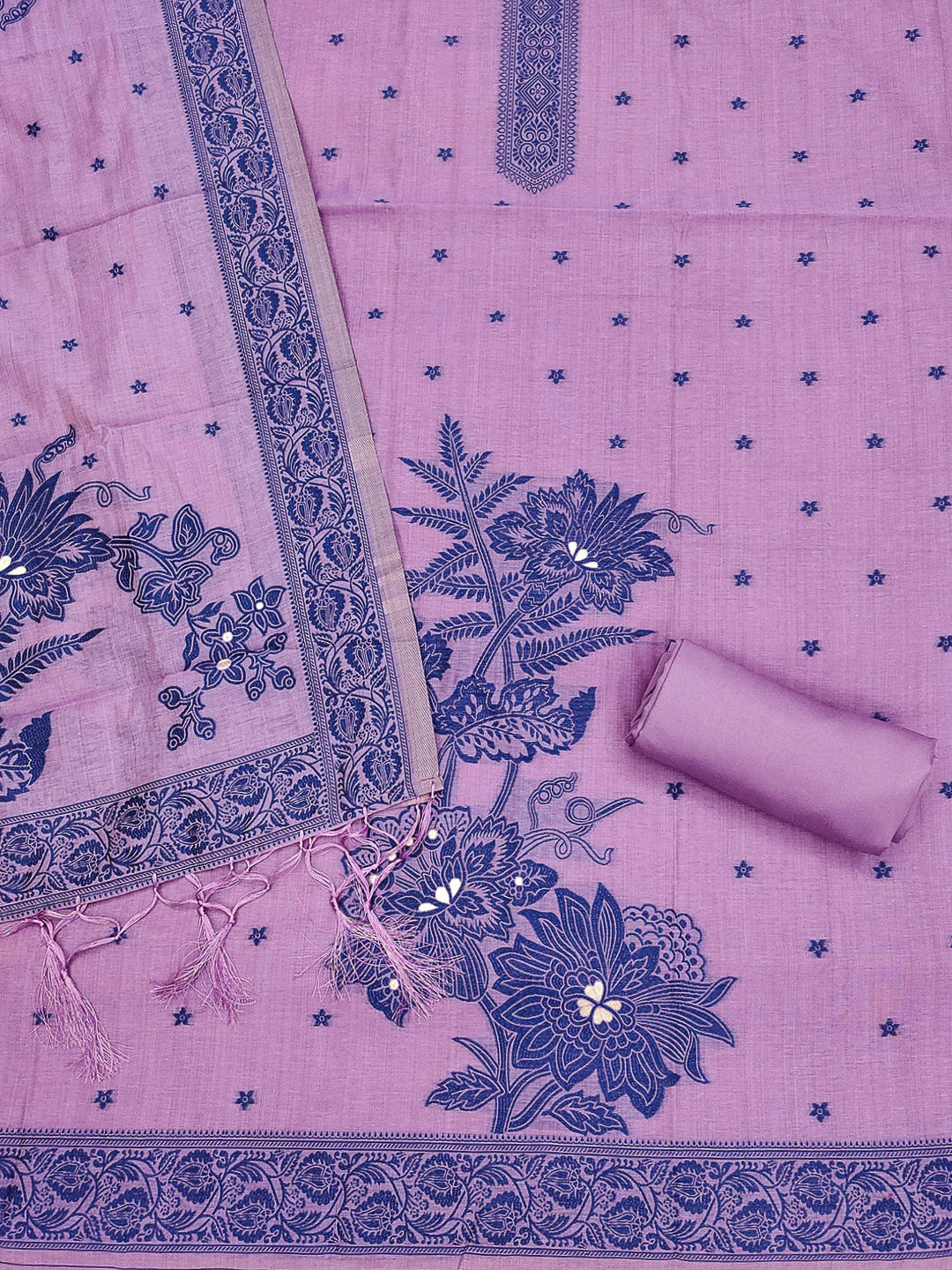 Purple Muga Cotton Woven Design Unstitched Dress Material