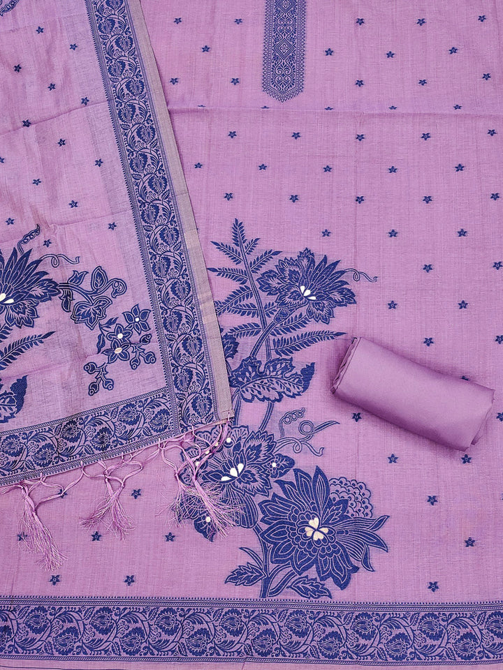 Purple Muga Cotton Woven Design Unstitched Dress Material