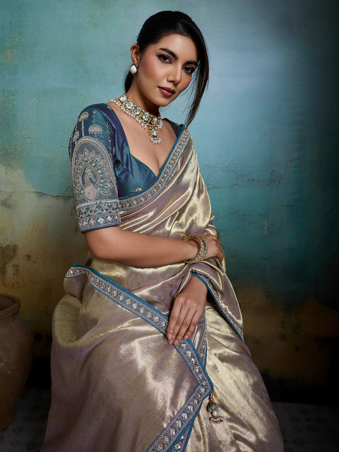 Lavender Embroidered Tissue Banarasi Jacquard Saree