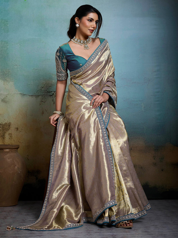 Lavender Embroidered Tissue Banarasi Jacquard Saree
