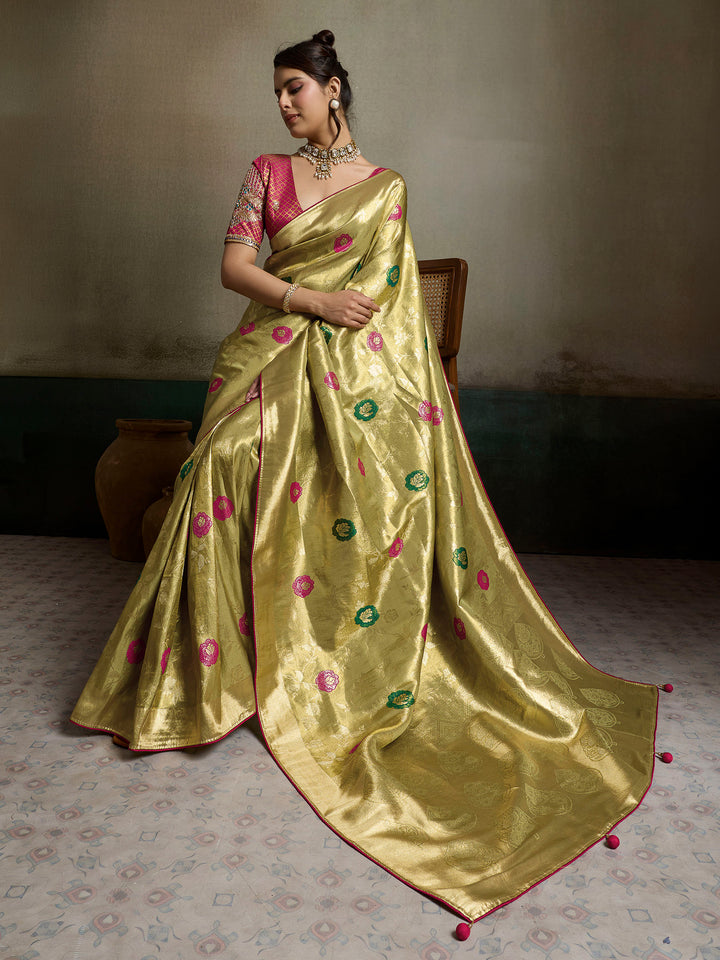 Mehndi Woven Design Tissue Banarasi Jacquard Saree