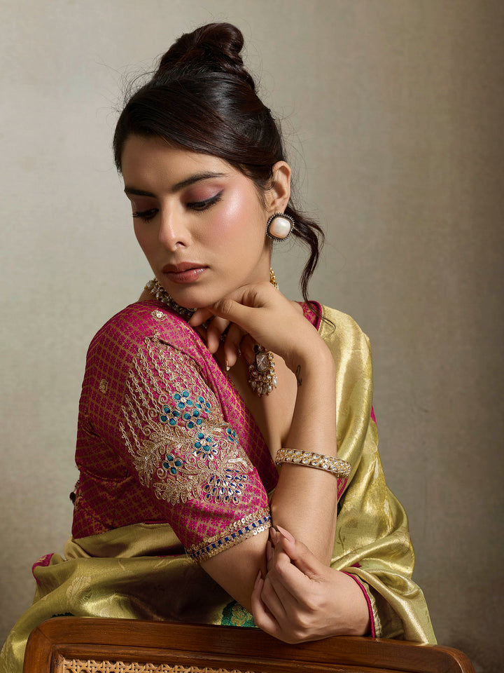 Mehndi Woven Design Tissue Banarasi Jacquard Saree