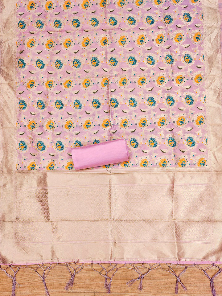 Pink-Lt Pure Soft Banarasi Silk Woven Design Unstitched Dress Material