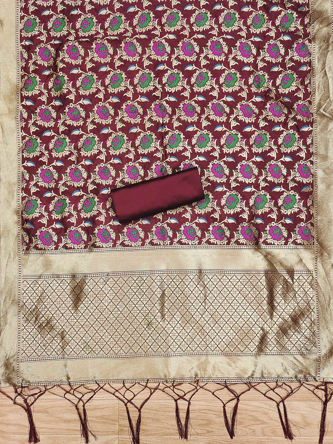 Maroon Pure Soft Banarasi Silk Woven Design Unstitched Dress Material