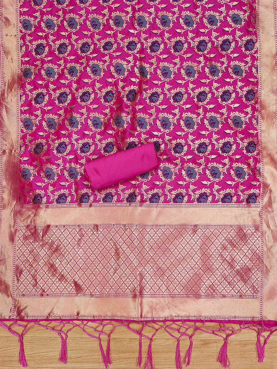 Pink Pure Soft Banarasi Silk Woven Design Unstitched Dress Material