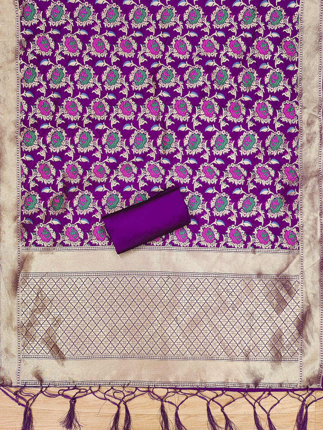 Purple Pure Soft Banarasi Silk Woven Design Unstitched Dress Material