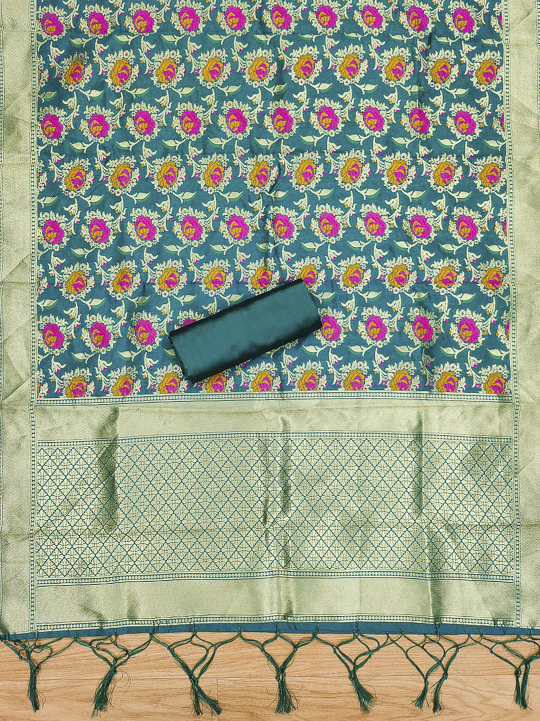 Rama-Green Pure Soft Banarasi Silk Woven Design Unstitched Dress Material