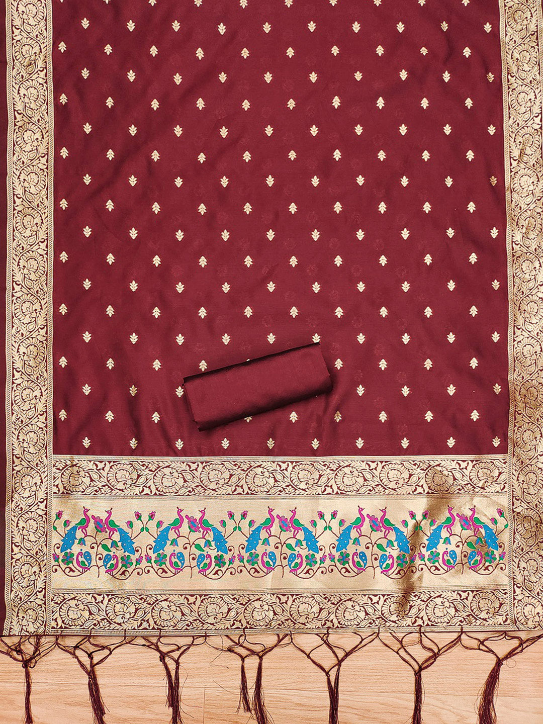 Maroon Pure Soft Banarasi Silk Woven Design Unstitched Dress Material