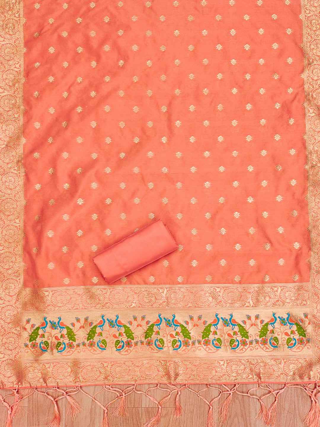 Orange Pure Soft Banarasi Silk Woven Design Unstitched Dress Material