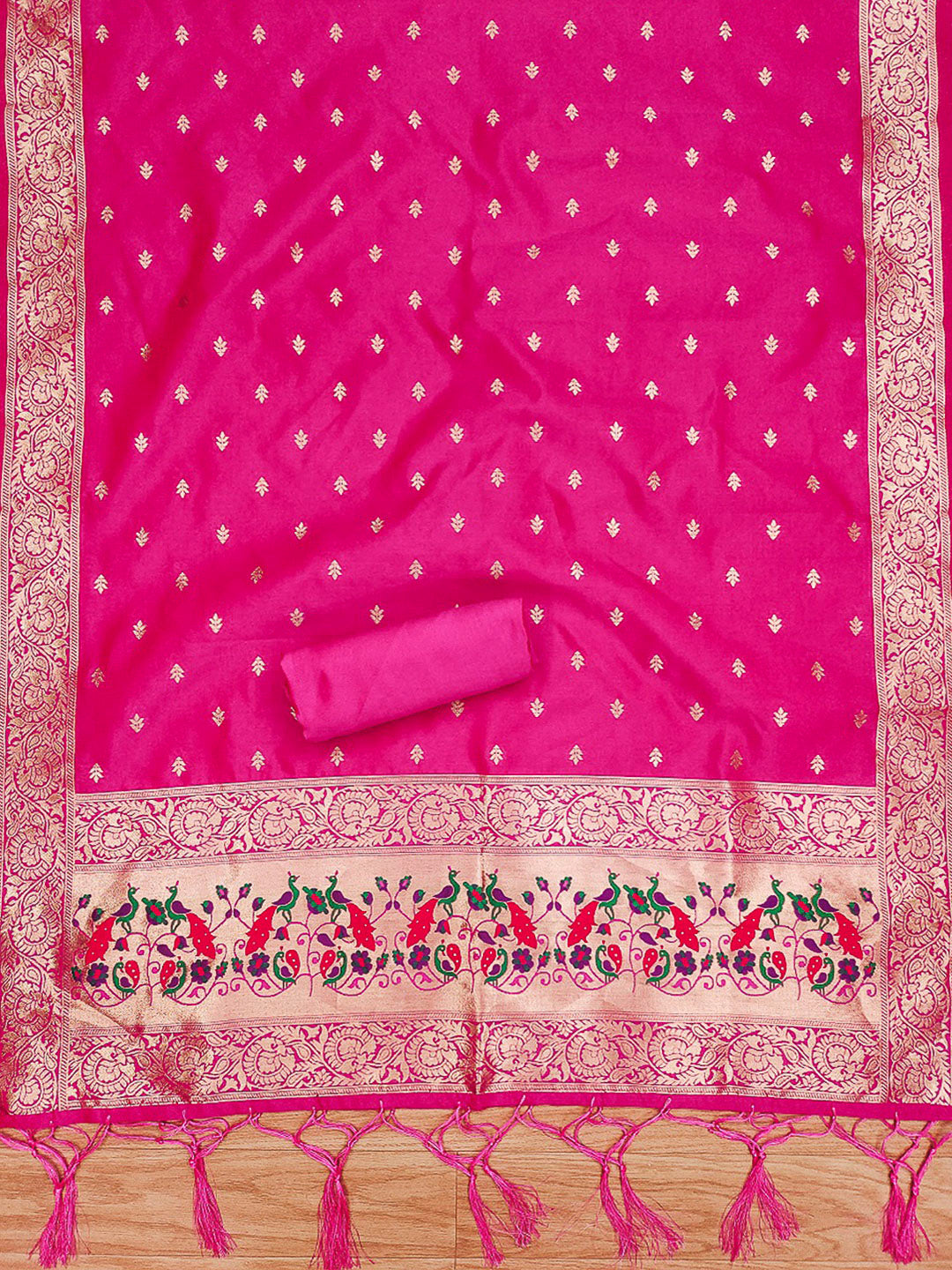 Pink Pure Soft Banarasi Silk Woven Design Unstitched Dress Material