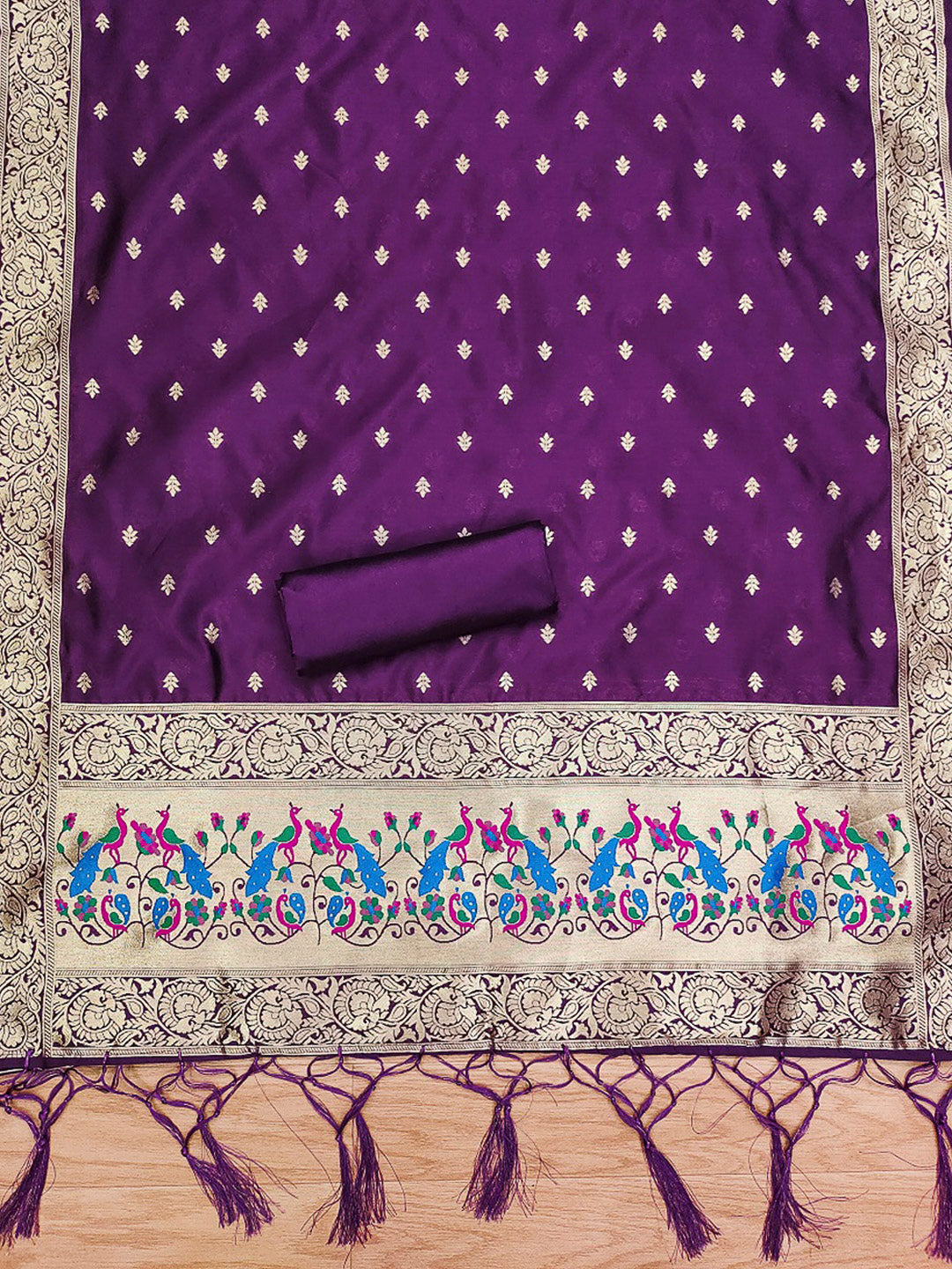 Purple Pure Soft Banarasi Silk Woven Design Unstitched Dress Material