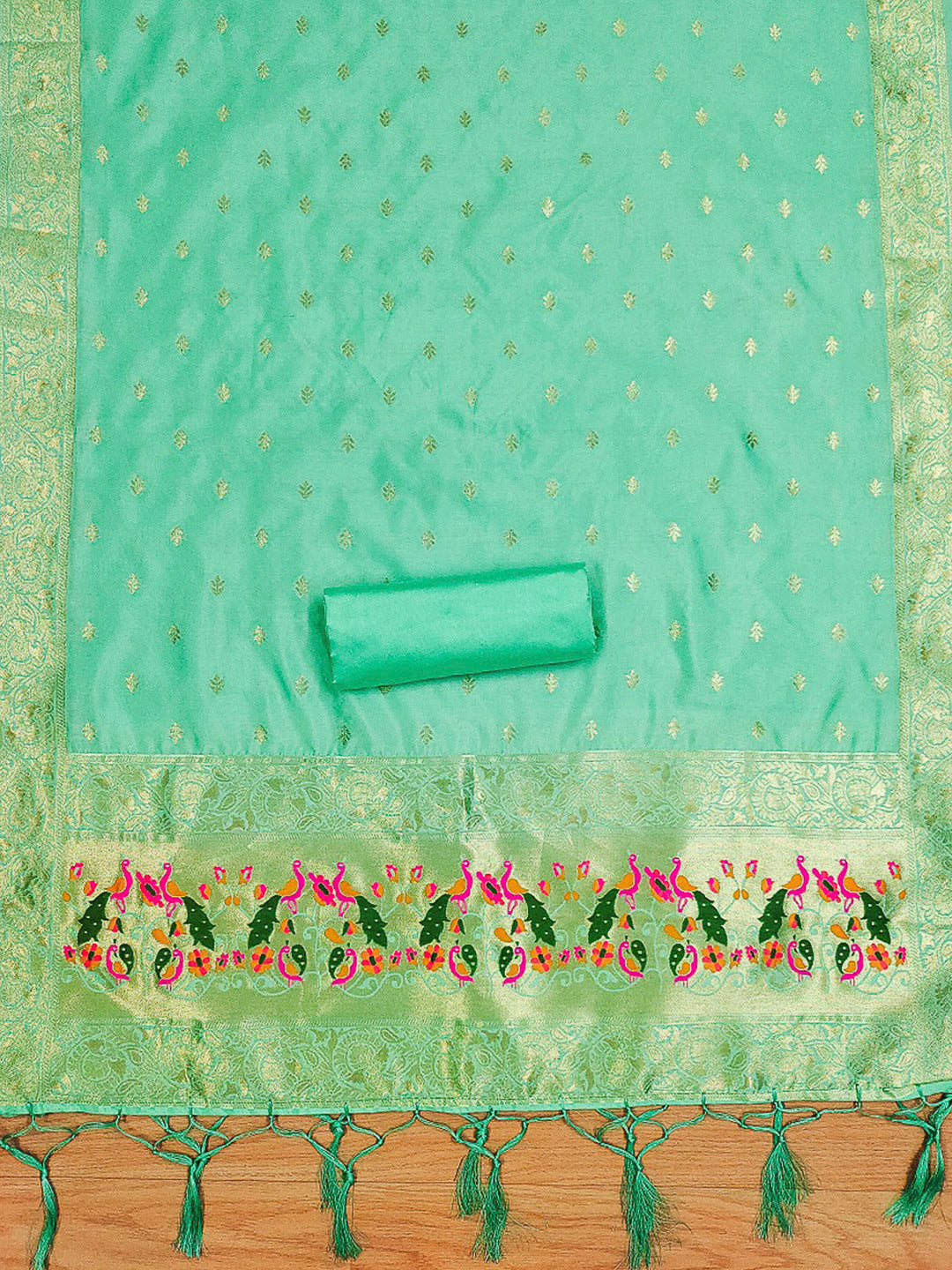 Sea-Green Pure Soft Banarasi Silk Woven Design Unstitched Dress Material
