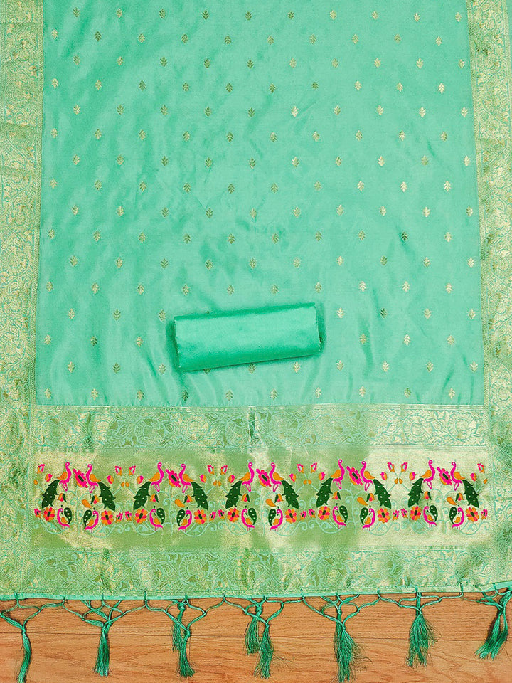 Sea-Green Pure Soft Banarasi Silk Woven Design Unstitched Dress Material