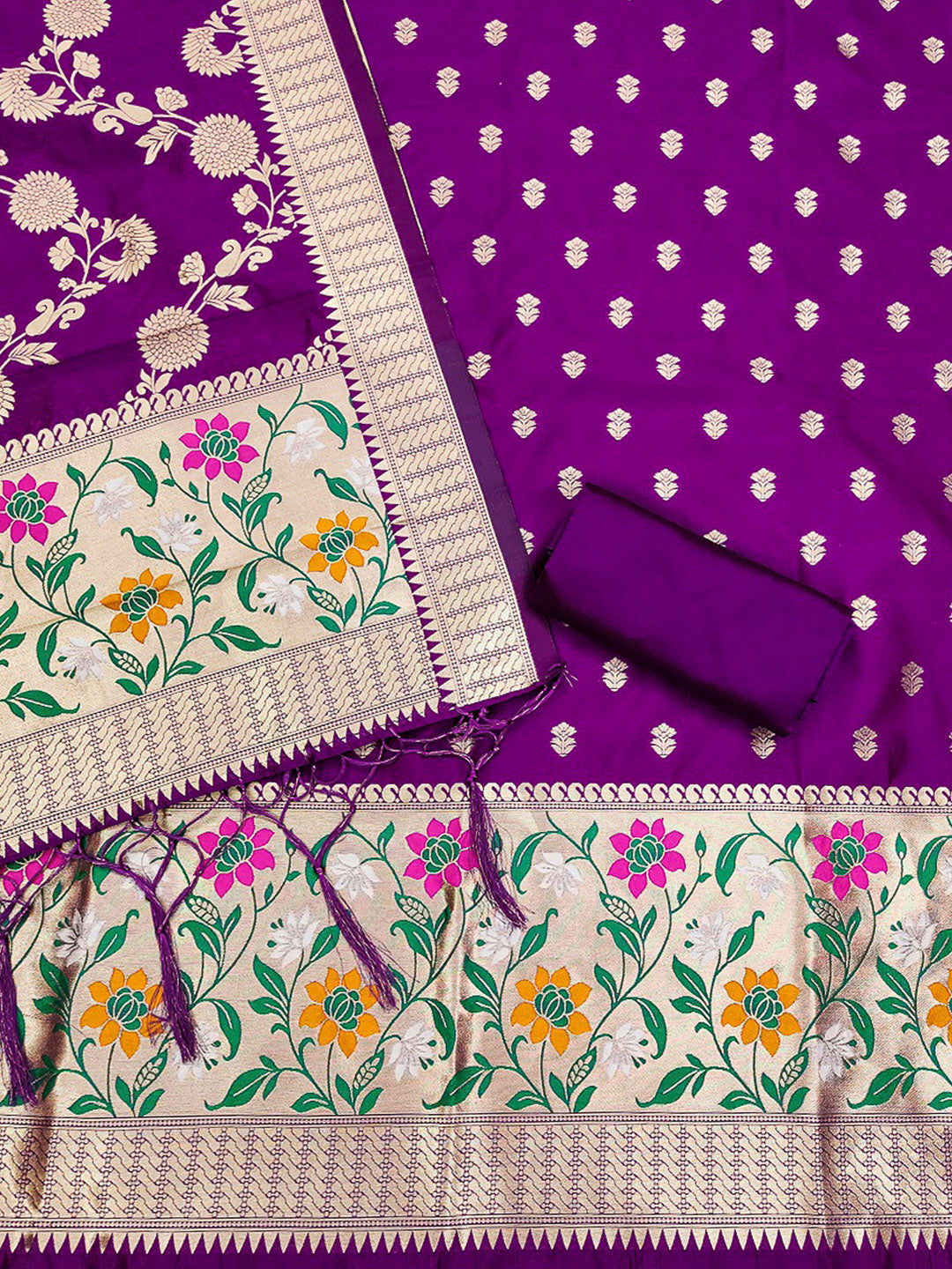 Purple Pure Soft Banarasi Silk Woven Design Unstitched Dress Material