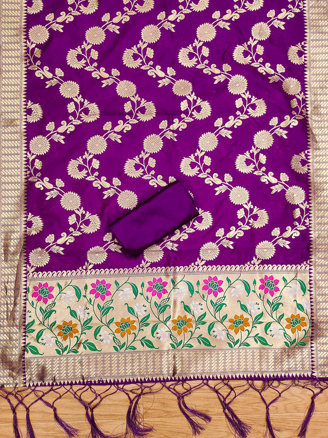 Purple Pure Soft Banarasi Silk Woven Design Unstitched Dress Material