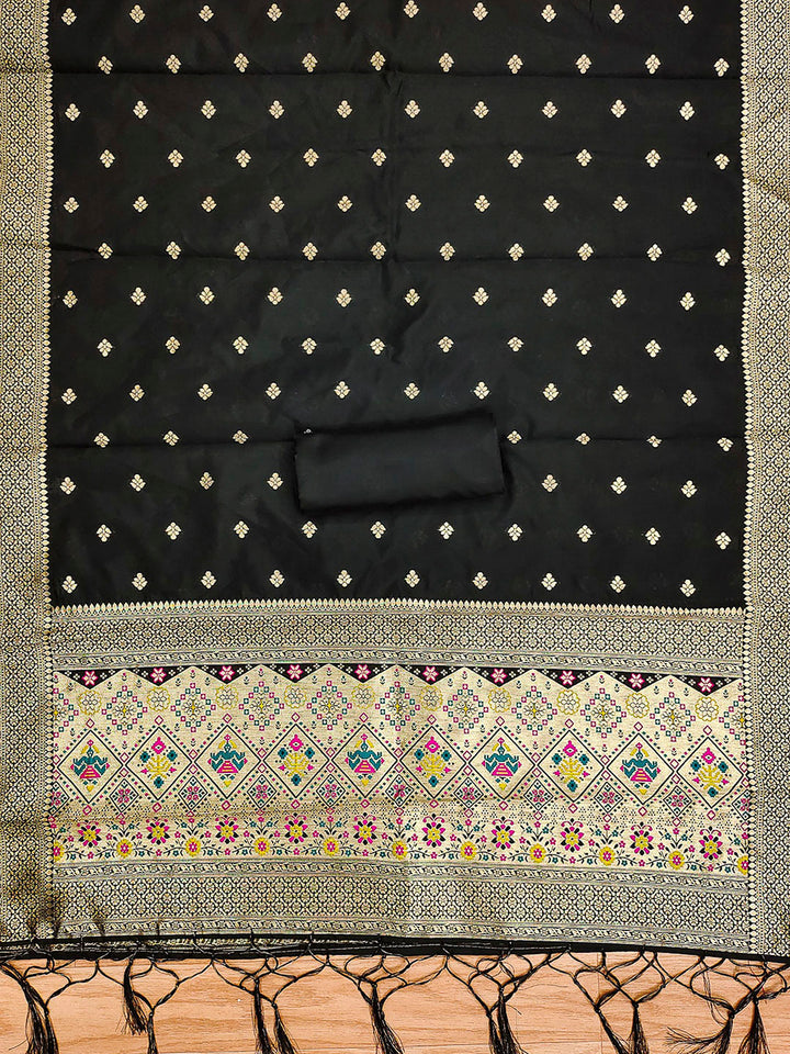 Black Pure Soft Banarasi Silk Woven Design Unstitched Dress Material