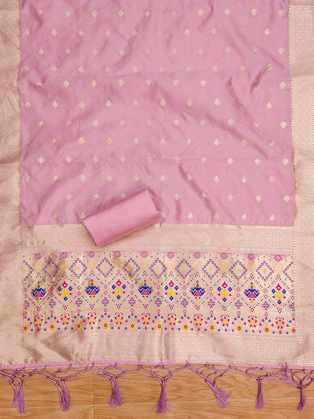 Pink-Lt Pure Soft Banarasi Silk Woven Design Unstitched Dress Material