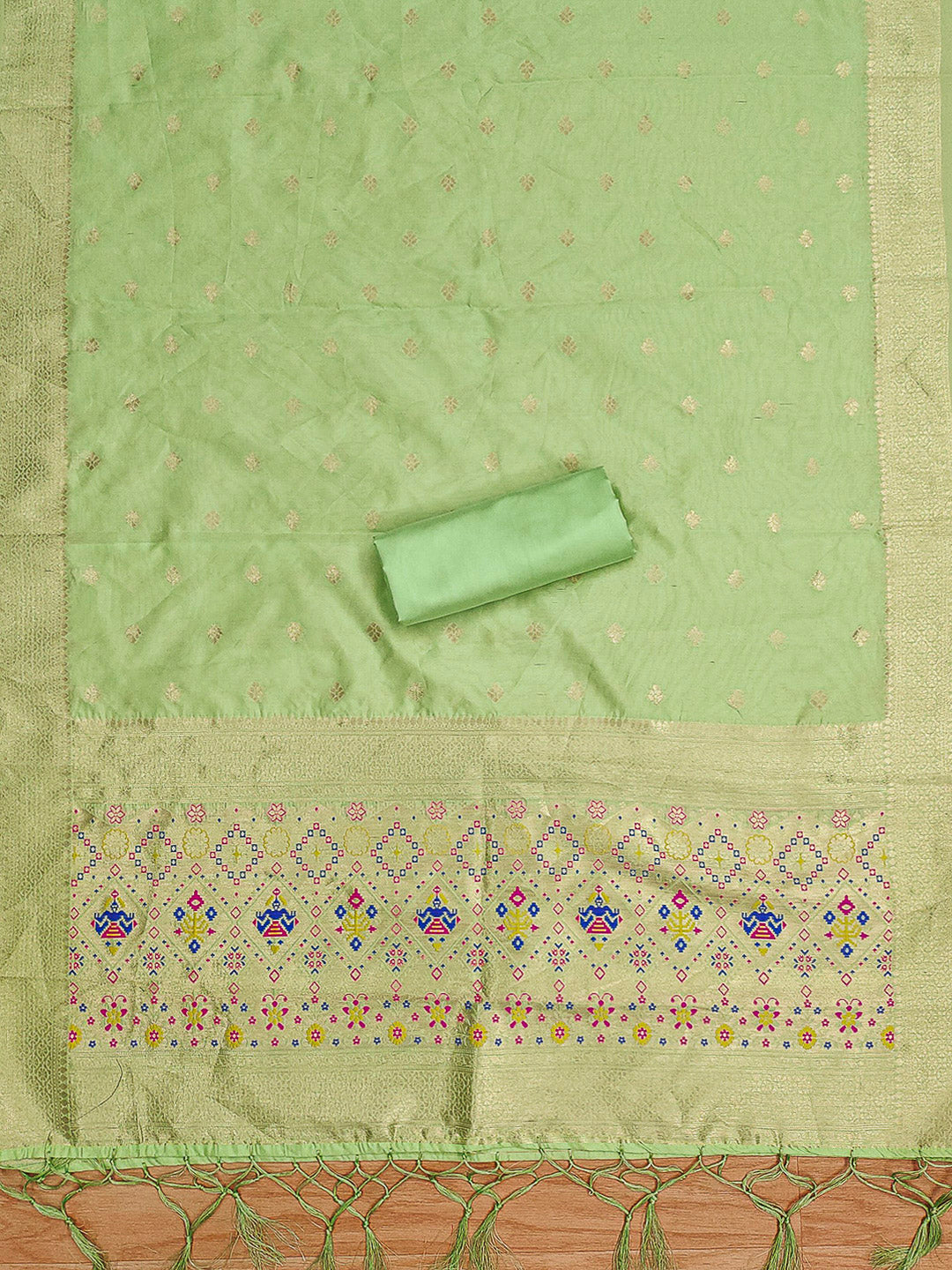 Pista-Green Pure Soft Banarasi Silk Woven Design Unstitched Dress Material
