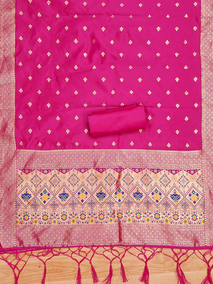 Pink Pure Soft Banarasi Silk Woven Design Unstitched Dress Material