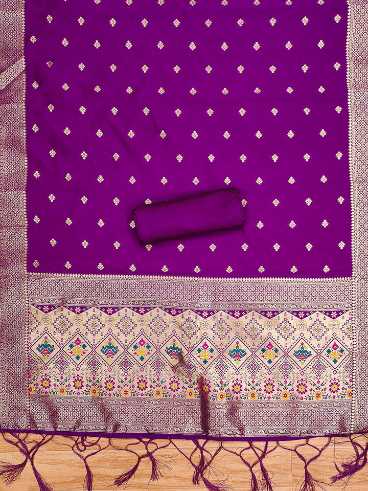 Purple Pure Soft Banarasi Silk Woven Design Unstitched Dress Material