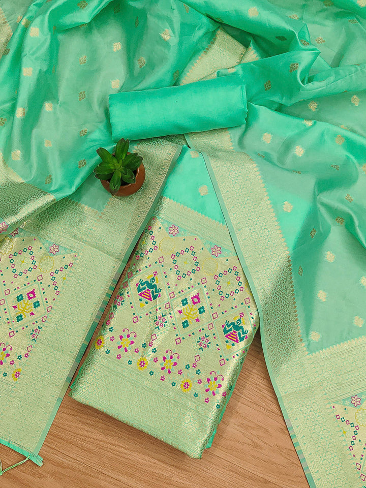 Sea-Green Pure Soft Banarasi Silk Woven Design Unstitched Dress Material