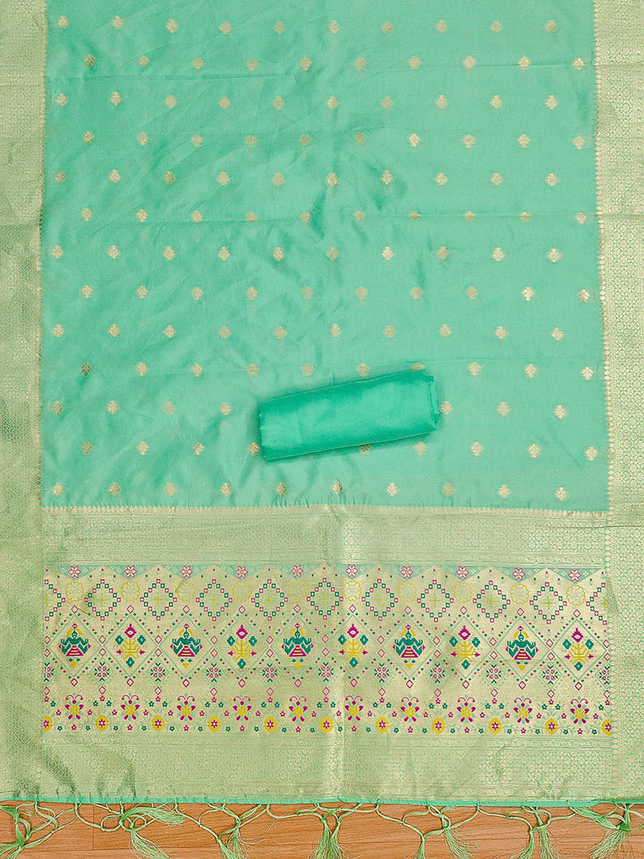 Sea-Green Pure Soft Banarasi Silk Woven Design Unstitched Dress Material