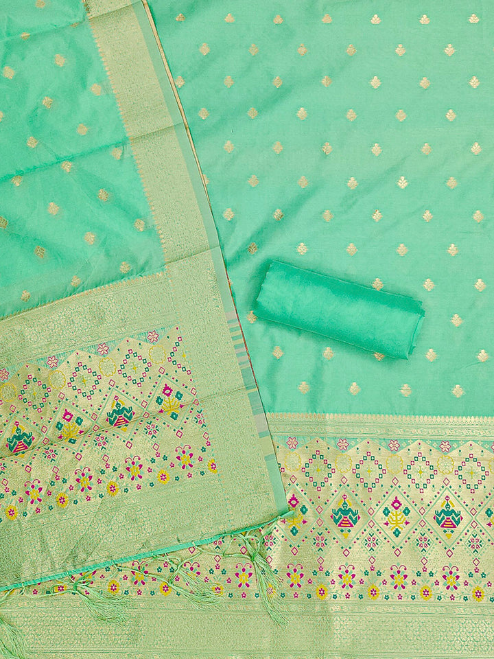 Sea-Green Pure Soft Banarasi Silk Woven Design Unstitched Dress Material