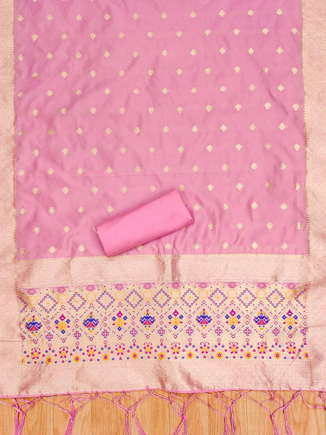 Pink-Lt Pure Soft Banarasi Silk Woven Design Unstitched Dress Material