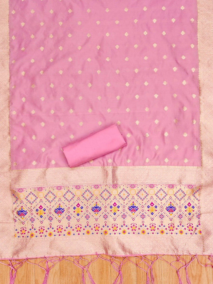 Pink-Lt Pure Soft Banarasi Silk Woven Design Unstitched Dress Material