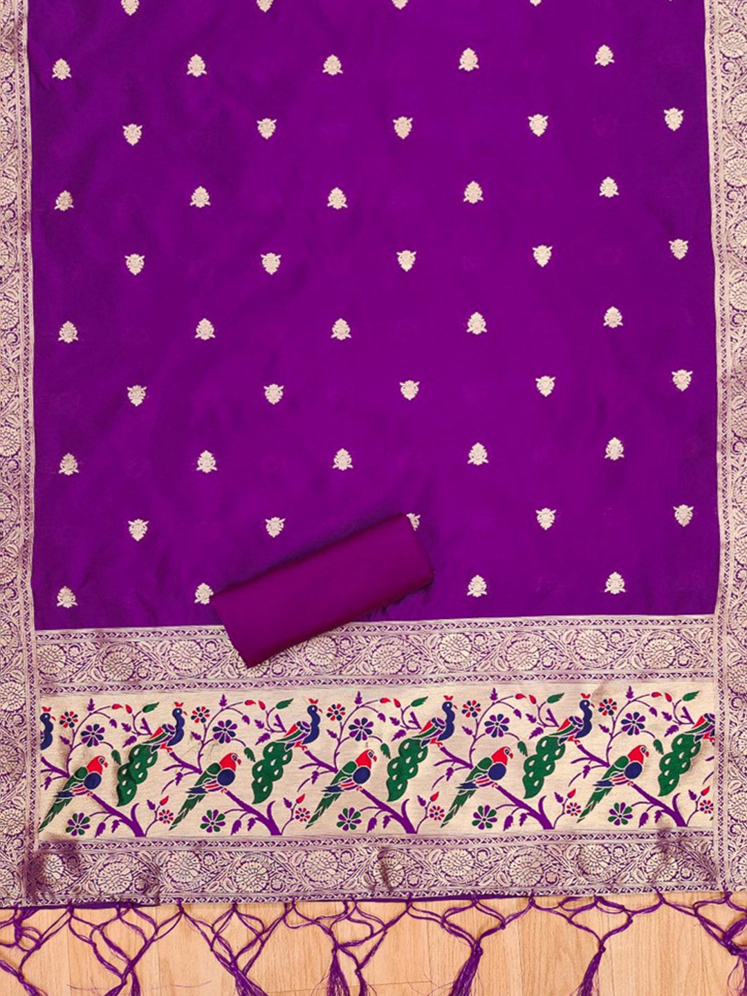 Purple Pure Soft Banarasi Silk Woven Design Unstitched Dress Material