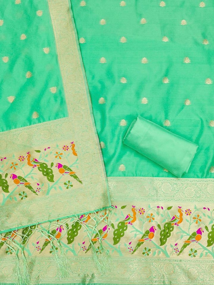 Sea-Green Pure Soft Banarasi Silk Woven Design Unstitched Dress Material