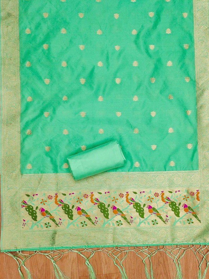 Sea-Green Pure Soft Banarasi Silk Woven Design Unstitched Dress Material