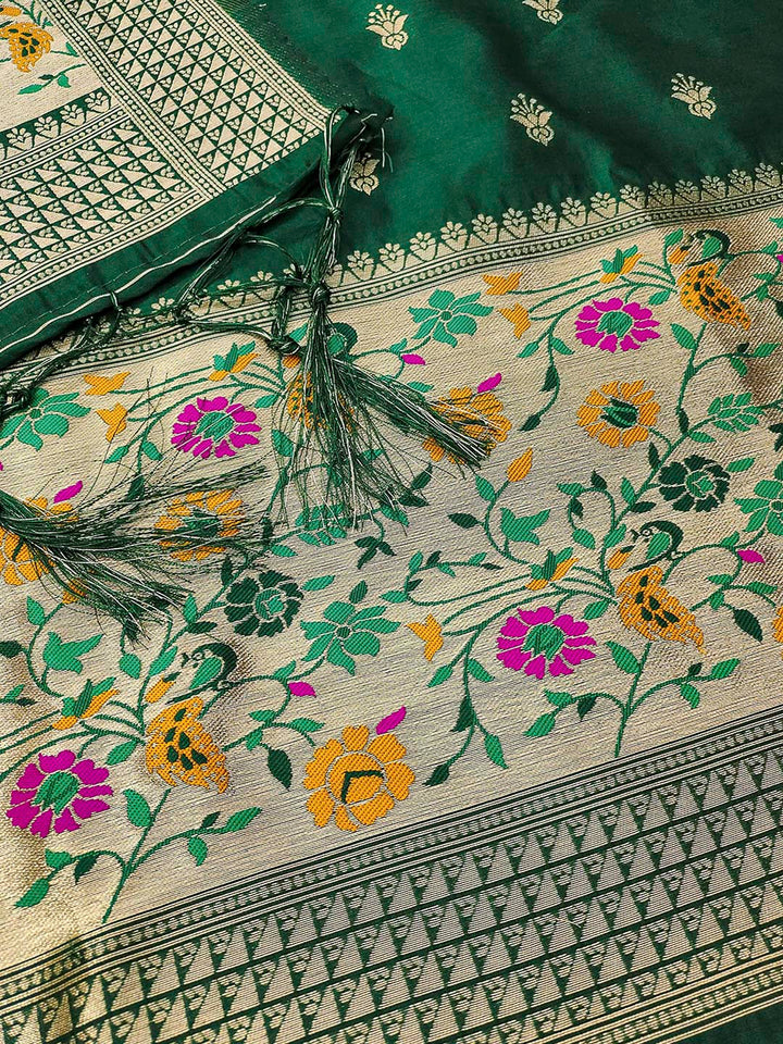Bottle-Green Pure Soft Banarasi Silk Woven Design Unstitched Dress Material
