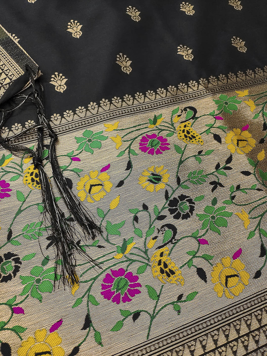 Black Pure Soft Banarasi Silk Woven Design Unstitched Dress Material