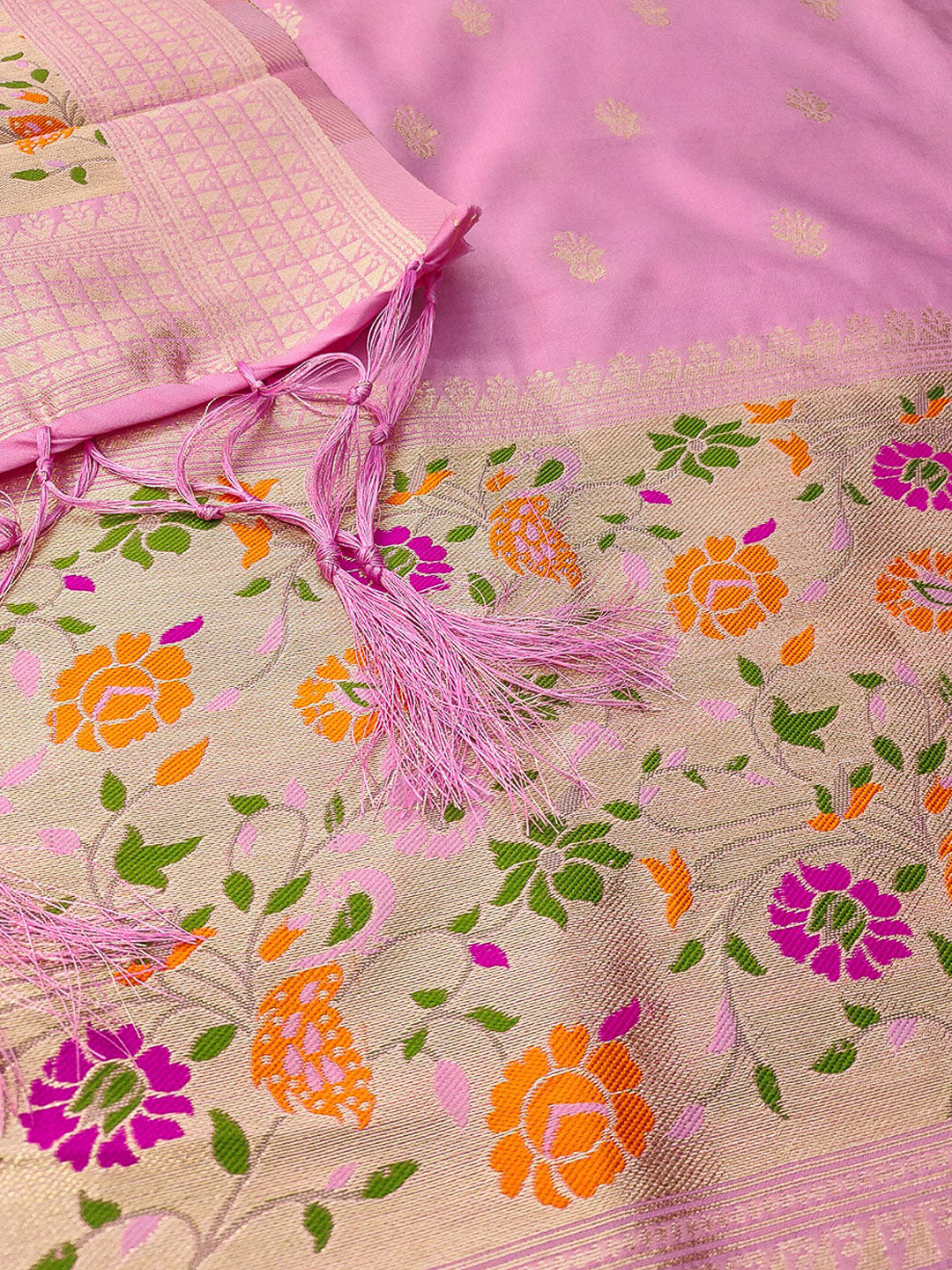 Pink-Lt Pure Soft Banarasi Silk Woven Design Unstitched Dress Material