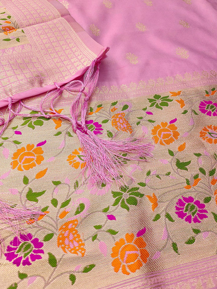 Pink-Lt Pure Soft Banarasi Silk Woven Design Unstitched Dress Material