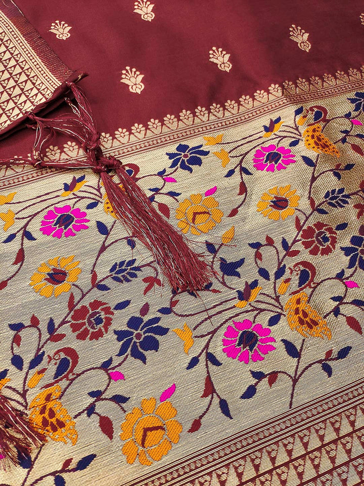Maroon Pure Soft Banarasi Silk Woven Design Unstitched Dress Material