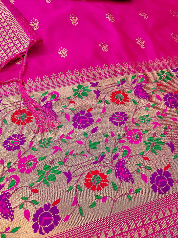 Pink Pure Soft Banarasi Silk Woven Design Unstitched Dress Material