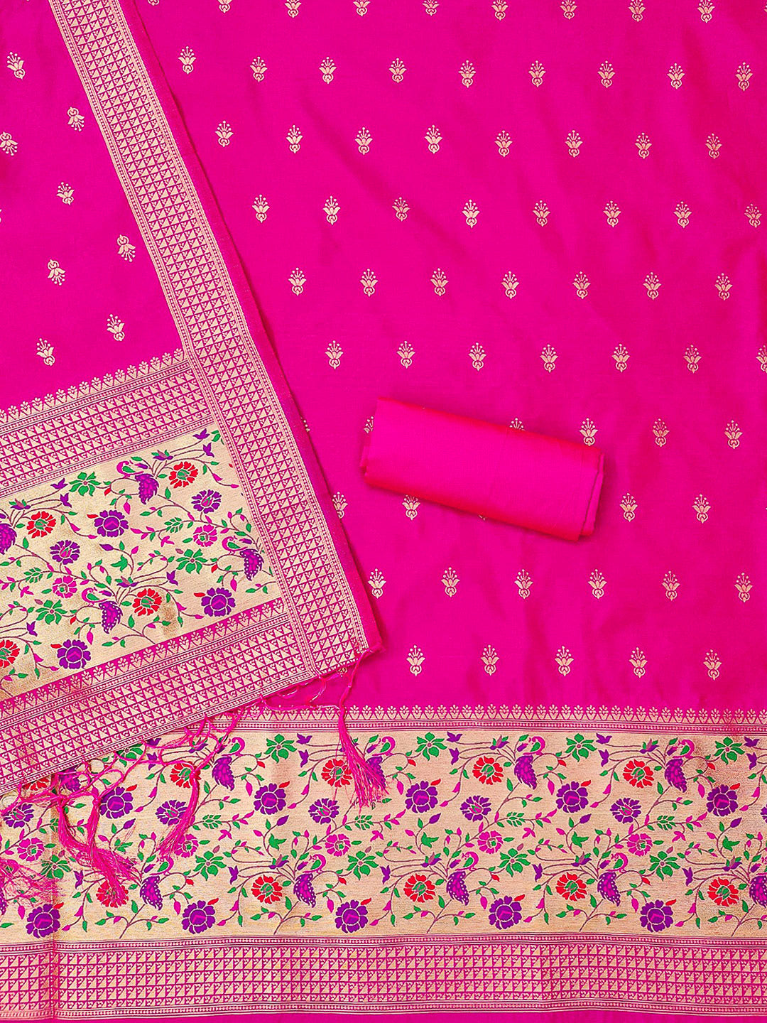 Pink Pure Soft Banarasi Silk Woven Design Unstitched Dress Material