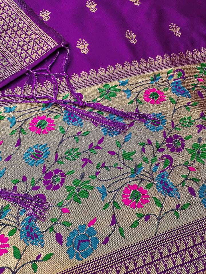 Purple Pure Soft Banarasi Silk Woven Design Unstitched Dress Material