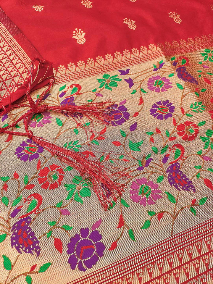 Red Pure Soft Banarasi Silk Woven Design Unstitched Dress Material